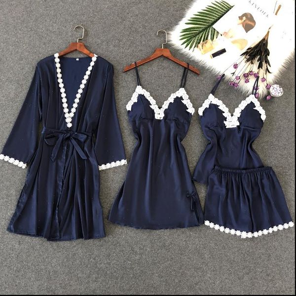 4 pieces silk satin womens sleepwears set floral robe nightdress slip shorts lace nightwear homewear for women, Black;red
4 pieces silk satin womens sleepwears set floral robe nightdress slip shorts lace nightwear homewear for women, Black;red