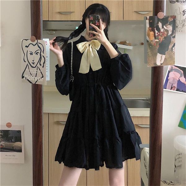 casual dresses cool sweet date dress cute bow cake women autumn 2021 japanese long sleeve retro clothing, Black;gray 
casual dresses cool sweet date dress cute bow cake women autumn 2021 japanese long sleeve retro clothing, Black;gray