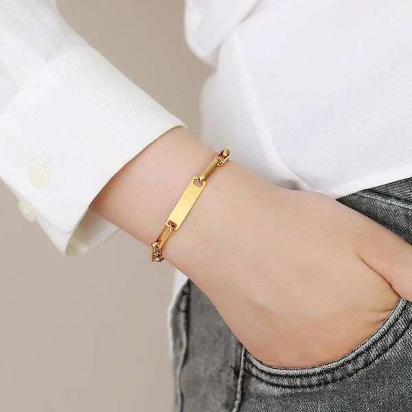link, chain stainless steel gold women's bracelet girlfriend fashion personality foreign trade metal jewelry, Black
link, chain stainless steel gold women's bracelet girlfriend fashion personality foreign trade metal jewelry, Black
