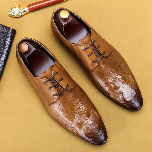 dress shoes handmade luxury genuine leather wedding men business office work pointed toe trendy crocodile pattern, Black
dress shoes handmade luxury genuine leather wedding men business office work pointed toe trendy crocodile pattern, Black