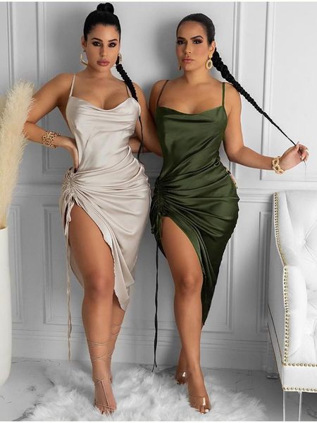 green ruched satin summer dress drawstring spaghetti straps cowl neck backless long dresses for women party vestidos casual, Black;gray
green ruched satin summer dress drawstring spaghetti straps cowl neck backless long dresses for women party vestidos casual, Black;gray