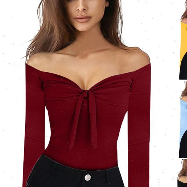 autumn fashion casual slim womens blouses solid color slash neck bow long sleeve off shoulder z4, White
autumn fashion casual slim womens blouses solid color slash neck bow long sleeve off shoulder z4, White