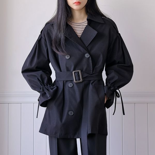 women's trench coats fashion 2021 spring/double autumn breasted simple black classic short trench coat with chic female belt outwear sh, Tan;black
women's trench coats fashion 2021 spring/double autumn breasted simple black classic short trench coat with chic female belt outwear sh, Tan;black