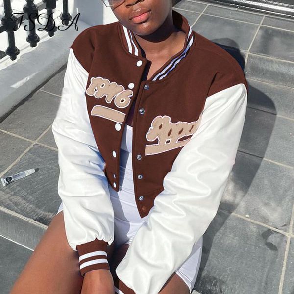 women's jackets fsda cropped varsity jacket baseball women brown 2021 autumn winter y2k patchwork fashion vintage blue casual oversized, Black;brown 
women's jackets fsda cropped varsity jacket baseball women brown 2021 autumn winter y2k patchwork fashion vintage blue casual oversized, Black;brown