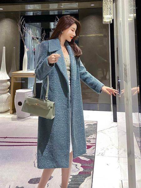 women's wool & blends blue woolen coat autumn and winter 2021 korean mid-length temperament thickened over-the-knee cashmere, Black
women's wool & blends blue woolen coat autumn and winter 2021 korean mid-length temperament thickened over-the-knee cashmere, Black
