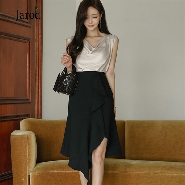 summer sleeveless solid irregular black skirt two piece knee-length sets office ol party dress 210519, White
summer sleeveless solid irregular black skirt two piece knee-length sets office ol party dress 210519, White