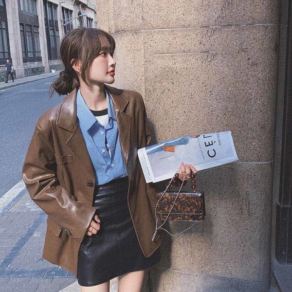 women's suits & blazers retro-fashioned ladies plutonium leather blazer women's vintage jacket loose casual jackets jb3p, White;black
women's suits & blazers retro-fashioned ladies plutonium leather blazer women's vintage jacket loose casual jackets jb3p, White;black