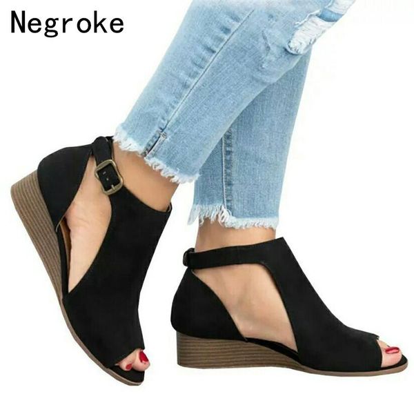 women shoes sandals suede wedge heel open toe casual buckle strap leisure summer woman, Black
women shoes sandals suede wedge heel open toe casual buckle strap leisure summer woman, Black