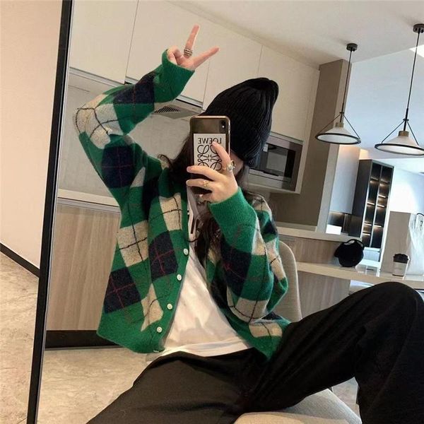 women's knits & tees sweater v-neck contrast diamond knit cardigan loose 2021 autumn and winter jacket women, White
women's knits & tees sweater v-neck contrast diamond knit cardigan loose 2021 autumn and winter jacket women, White