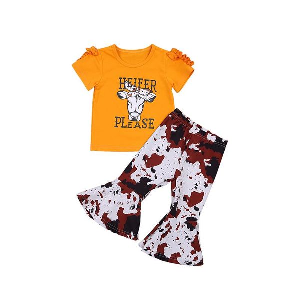 clothing sets toddler kids girls summer clothes sets, cartoon cow head letter print short sleeve t-shirts and tie dye long flared pant, White
clothing sets toddler kids girls summer clothes sets, cartoon cow head letter print short sleeve t-shirts and tie dye long flared pant, White