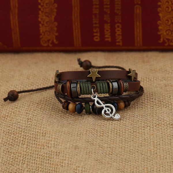 charm bracelets vintage alloy music note woven pu leather beads multilayers bangle jewelry gifts hsj88, Golden;silver
charm bracelets vintage alloy music note woven pu leather beads multilayers bangle jewelry gifts hsj88, Golden;silver