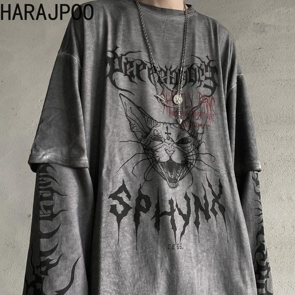 women's t-shirt harajpoo female high street style black printed cat head fake two loose retro long-sleeved couple women 2021, White
women's t-shirt harajpoo female high street style black printed cat head fake two loose retro long-sleeved couple women 2021, White