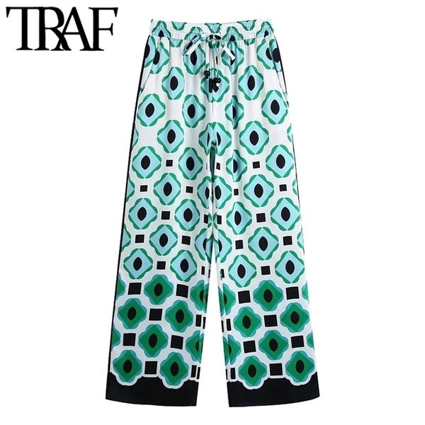 traf women chic fashion geometric print wide leg pants vintage high waist drawstring female ankle trousers mujer 211115, Black;white
traf women chic fashion geometric print wide leg pants vintage high waist drawstring female ankle trousers mujer 211115, Black;white