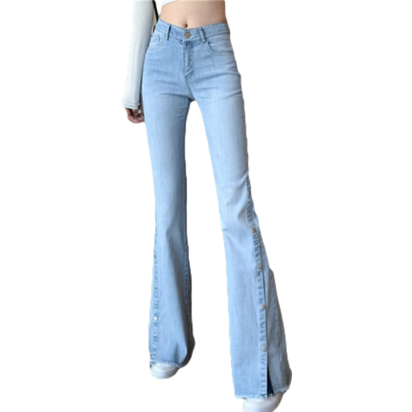women's jeans fashion light blue flared women 2021 spring high waist slimming open slit denim trousers female pants streetwear g951
women's jeans fashion light blue flared women 2021 spring high waist slimming open slit denim trousers female pants streetwear g951