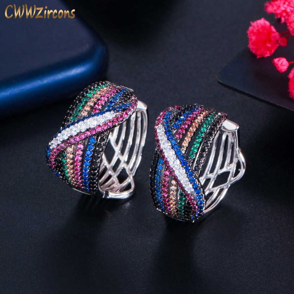 symmetrical 2 tone black gold multicolor micro pave cubic zirconia hoop earrings unique women party jewelry cz863 210714, Golden;silver