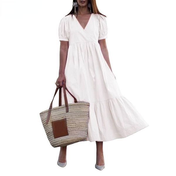 casual dresses women's summer elegant sundress short puff sleeves ruffle maxi dress v neck robe femme solid cotton vestidos plus size, Black;gray
casual dresses women's summer elegant sundress short puff sleeves ruffle maxi dress v neck robe femme solid cotton vestidos plus size, Black;gray