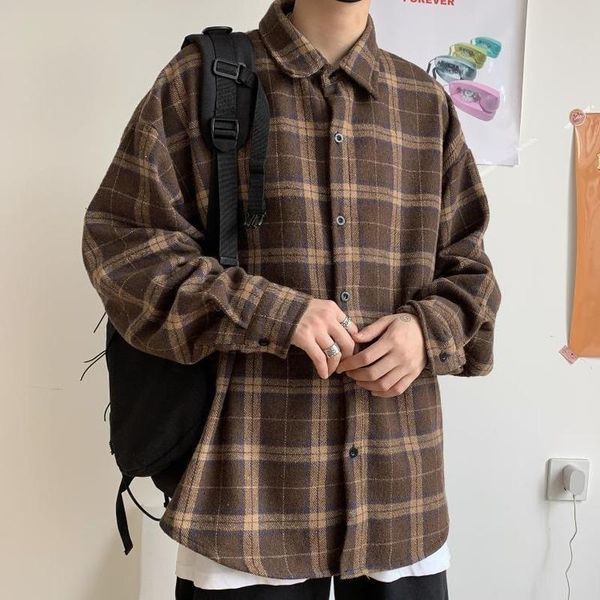 men's casual shirts korean clothes retro thick woolen plaid shirt cotton long sleeve turn-down collar brown loose harajuku couple cloth, White;black
men's casual shirts korean clothes retro thick woolen plaid shirt cotton long sleeve turn-down collar brown loose harajuku couple cloth, White;black