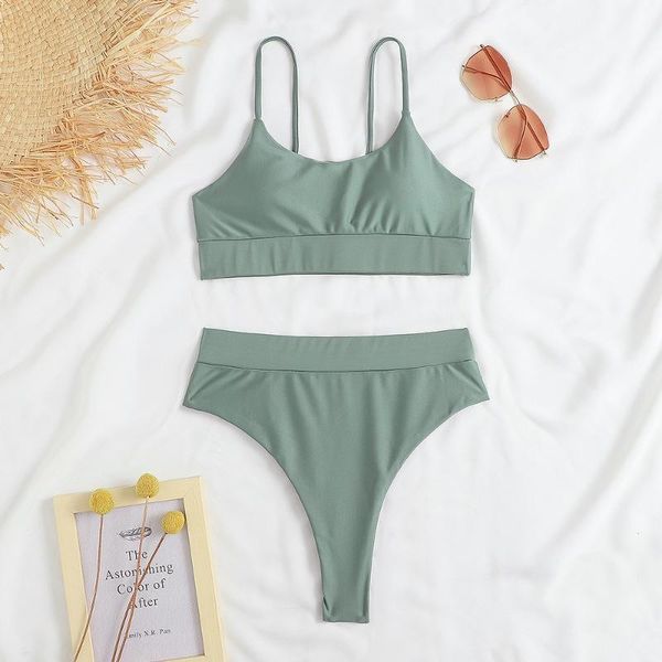 women's swimwear 2021 army green high waist two pieces bikini set swimsuit female women beachwear bather bathing suit cut, White;black
women's swimwear 2021 army green high waist two pieces bikini set swimsuit female women beachwear bather bathing suit cut, White;black