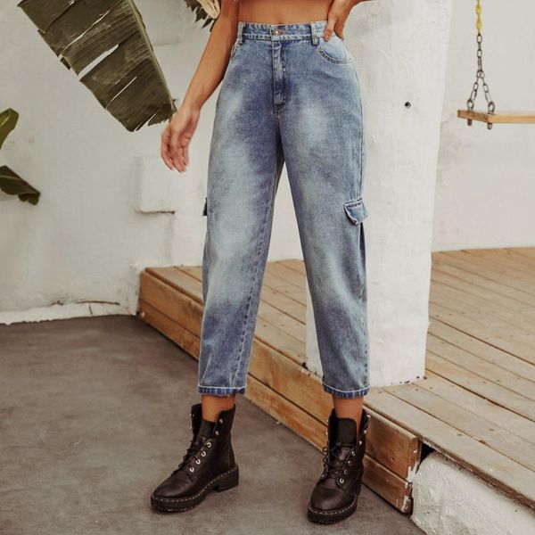 women's jeans europe and the united states retro high waist washed straight denim trousers, Blue
women's jeans europe and the united states retro high waist washed straight denim trousers, Blue