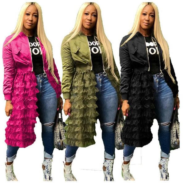 women mesh lace splice coats long sleeve zipper frill tulle tutu long jacket casual women outerwear autumn fashion, Black;brown
women mesh lace splice coats long sleeve zipper frill tulle tutu long jacket casual women outerwear autumn fashion, Black;brown