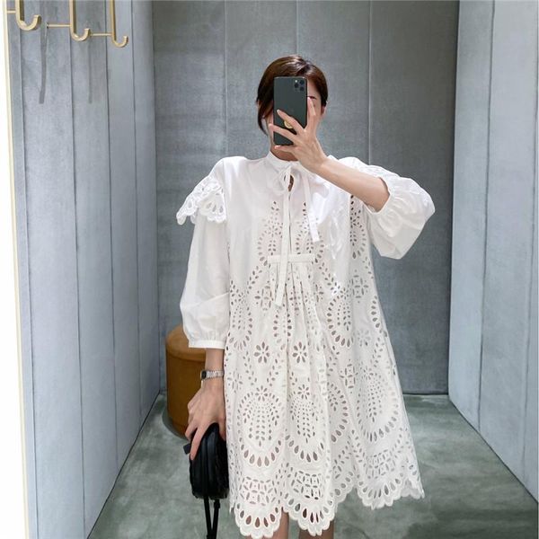 casual dresses elegant bow white hollow out embroidery for women vintage long sleeve ruffles mini dress female summer clothes 2021, Black;gray
casual dresses elegant bow white hollow out embroidery for women vintage long sleeve ruffles mini dress female summer clothes 2021, Black;gray