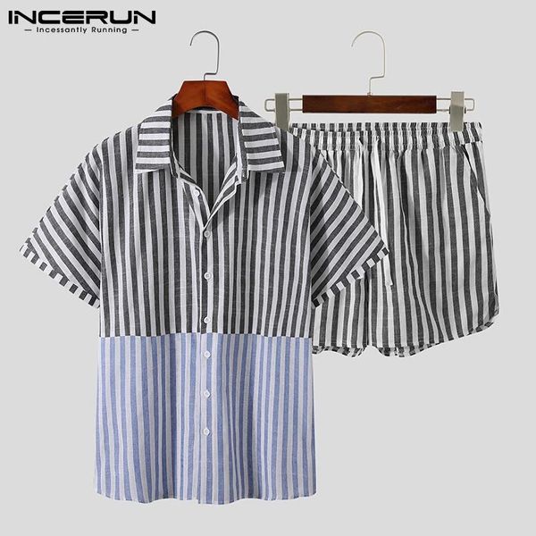 men's tracksuits incerun summer men casual sets striped patchwork streetwear short sleeve button shirt drawstring shorts 2 pieces 2021, Gray
men's tracksuits incerun summer men casual sets striped patchwork streetwear short sleeve button shirt drawstring shorts 2 pieces 2021, Gray
