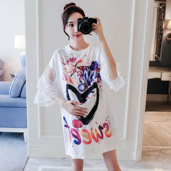 226# maternity dress summer short sleeves t shirt printing loose stylish pregnant women mom dresses, White
226# maternity dress summer short sleeves t shirt printing loose stylish pregnant women mom dresses, White