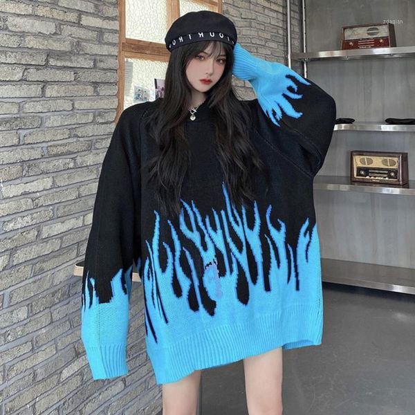 women loose plus size flame color matching o neck knitted sweater pullover women's sweaters, White;black
women loose plus size flame color matching o neck knitted sweater pullover women's sweaters, White;black