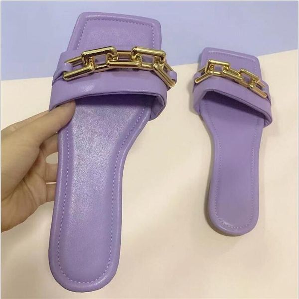 square chain fashion flat sandals and slippers color cute wind european american large size 5 colors, Black
square chain fashion flat sandals and slippers color cute wind european american large size 5 colors, Black