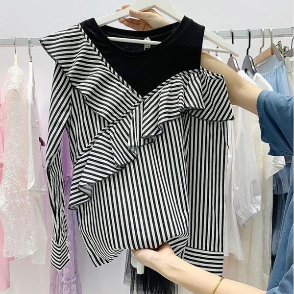 women's blouses & shirts 2021 spring hit fashion women long sleeves shoulder stripe patchwork female blouse shirt a915, White
women's blouses & shirts 2021 spring hit fashion women long sleeves shoulder stripe patchwork female blouse shirt a915, White