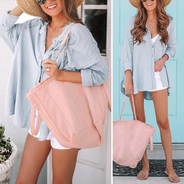 elegant shirt blouses party women's office casual button tassel denim long sleeve loose tank blouse & shirts, White
elegant shirt blouses party women's office casual button tassel denim long sleeve loose tank blouse & shirts, White