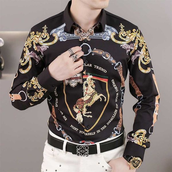 luxury retro print shirts men long sleeve casual shirt slim streetwear social party male clothing 210527, White;black
luxury retro print shirts men long sleeve casual shirt slim streetwear social party male clothing 210527, White;black