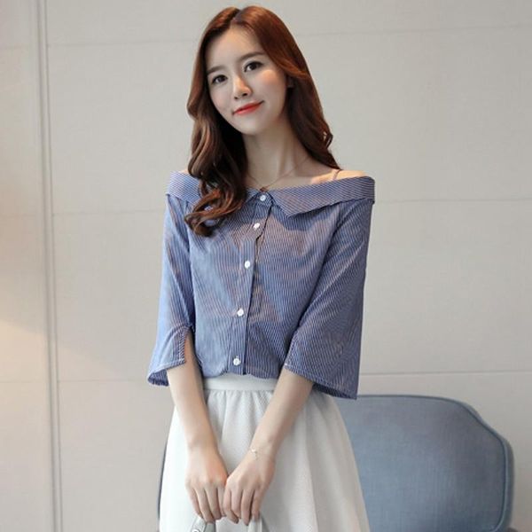 women's blouses & shirts women striped slash neck female korean fashion rayas chemisier femme blusas, White
women's blouses & shirts women striped slash neck female korean fashion rayas chemisier femme blusas, White