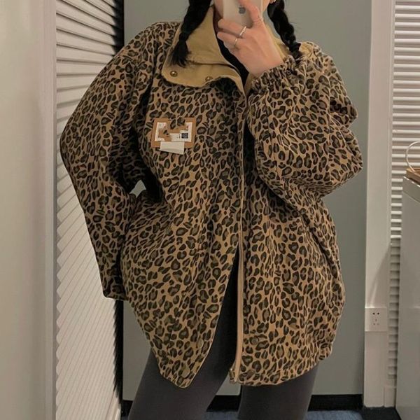 women's jackets 2021 vintage autumn clothing loose casual all-match leopard print double-sided wear long-sleeved jacket top, Black;brown
women's jackets 2021 vintage autumn clothing loose casual all-match leopard print double-sided wear long-sleeved jacket top, Black;brown