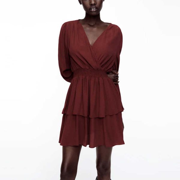 za long sleeve elegant mini red dress women smocked elastic waist casual pleat dresses woman fashion flounce hem dress 210602, Black;gray
za long sleeve elegant mini red dress women smocked elastic waist casual pleat dresses woman fashion flounce hem dress 210602, Black;gray