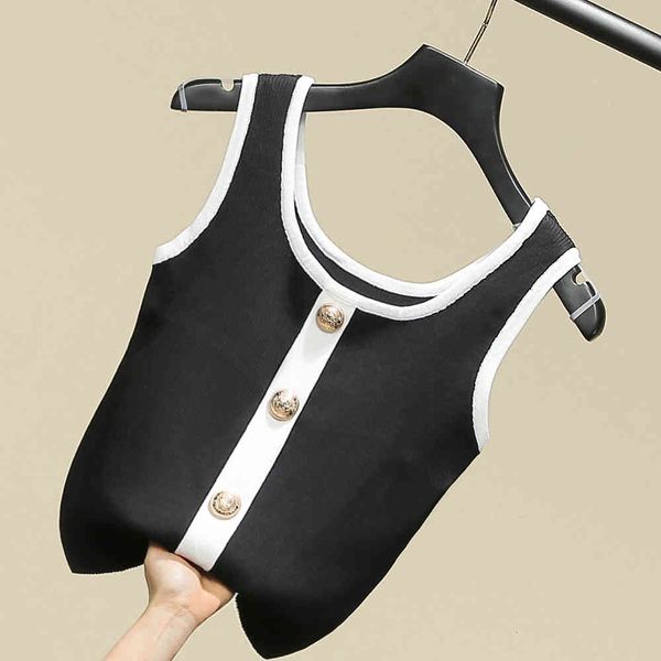 women's sweaters patchwork metal buttons knitted crop tank woman sleeveless slim cropped corset short summer clothes, White;black
women's sweaters patchwork metal buttons knitted crop tank woman sleeveless slim cropped corset short summer clothes, White;black