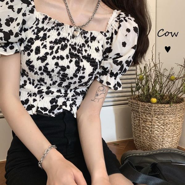 women's blouses & shirts cow print blouse summer puff sleeve design short chiffon cropped trendy women wm8n, White
women's blouses & shirts cow print blouse summer puff sleeve design short chiffon cropped trendy women wm8n, White