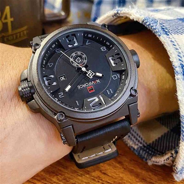 brand luxury naviforce men sports watches men's army military leather quartz watch male waterproof clock relogio masculino 210329, Slivery;brown
brand luxury naviforce men sports watches men's army military leather quartz watch male waterproof clock relogio masculino 210329, Slivery;brown