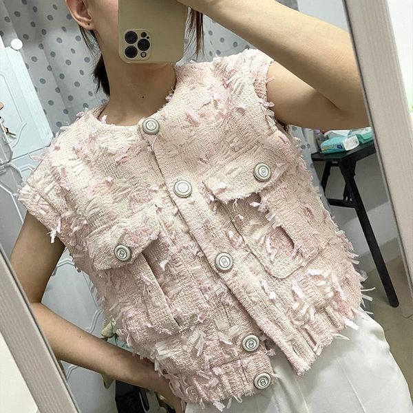 women's vests tassel weave sleeveless button designer 2021 coat elegant women sweet pink navy blue vest clothes, Black;white
women's vests tassel weave sleeveless button designer 2021 coat elegant women sweet pink navy blue vest clothes, Black;white