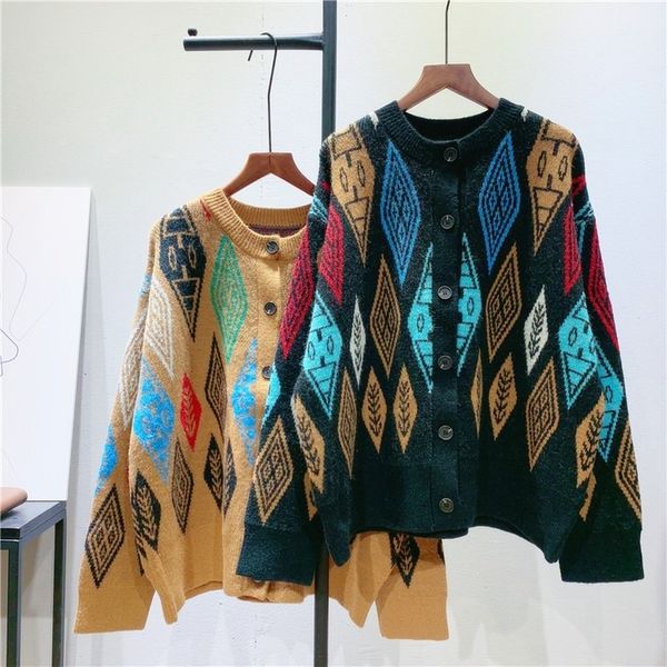 knits contrast argyle sweater coat mujer female spring autumn vintage cardigan o-neck knit, White
knits contrast argyle sweater coat mujer female spring autumn vintage cardigan o-neck knit, White