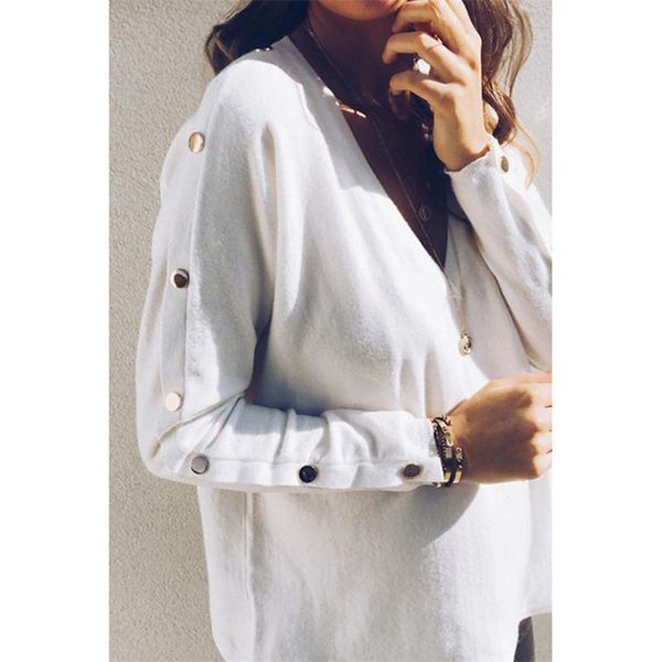 Womens Designer Buttons Patchwork T-Shirt Long Sleeve V-Neck Brief Ladies Tees Spring Autumn Fashion Loose Solid Color Clothing, White
Womens Designer Buttons Patchwork T-Shirt Long Sleeve V-Neck Brief Ladies Tees Spring Autumn Fashion Loose Solid Color Clothing, White