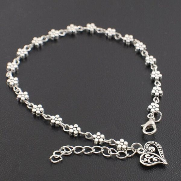 link, chain fashion bracelet pretty antique pltd daisy heart charm anklet ankle, Black
link, chain fashion bracelet pretty antique pltd daisy heart charm anklet ankle, Black