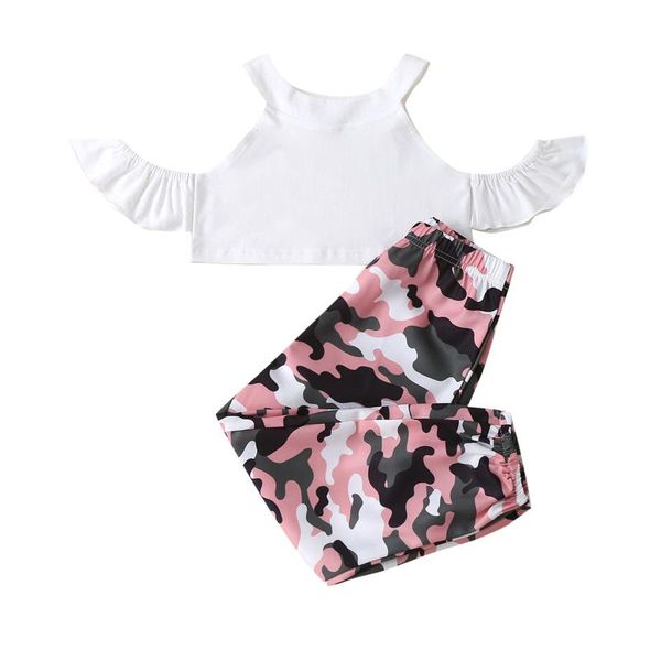 clothing sets kids girls clothes 2pcs off shoulder short sleeve t shirts camouflage pants, White
clothing sets kids girls clothes 2pcs off shoulder short sleeve t shirts camouflage pants, White