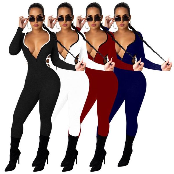women nightclub wear solid jumpsuits 2021 spring selling female's zipper hooded long sleeve backless skinny rompers women's, Black;white
women nightclub wear solid jumpsuits 2021 spring selling female's zipper hooded long sleeve backless skinny rompers women's, Black;white