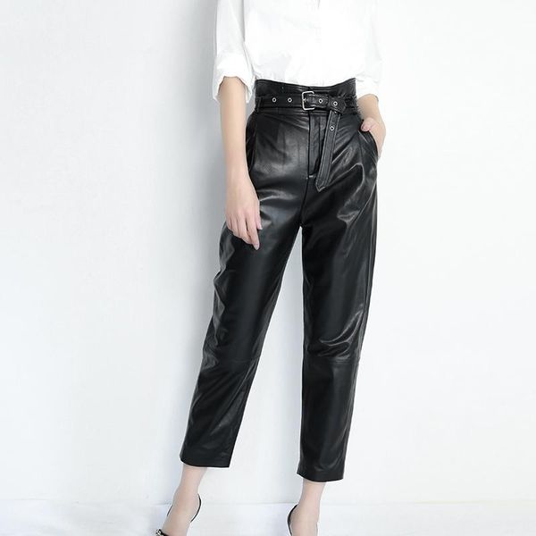 women's pants & capris women genuine leather female european/american natural sheepskin high waist carrot with belt mujer casual trouse, Black;white
women's pants & capris women genuine leather female european/american natural sheepskin high waist carrot with belt mujer casual trouse, Black;white