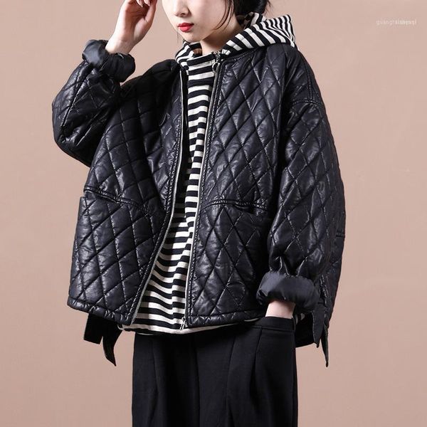 women's down & parkas autumn and winter female korean version loose large size zipper quilted leather pu cotton jacket fashion, Black
women's down & parkas autumn and winter female korean version loose large size zipper quilted leather pu cotton jacket fashion, Black