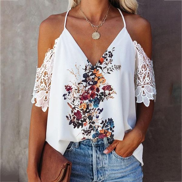 women's t-shirt plus size lace sling fashion loose casual floral print off shoulder v-neck summer beach vacation clothing, White
women's t-shirt plus size lace sling fashion loose casual floral print off shoulder v-neck summer beach vacation clothing, White