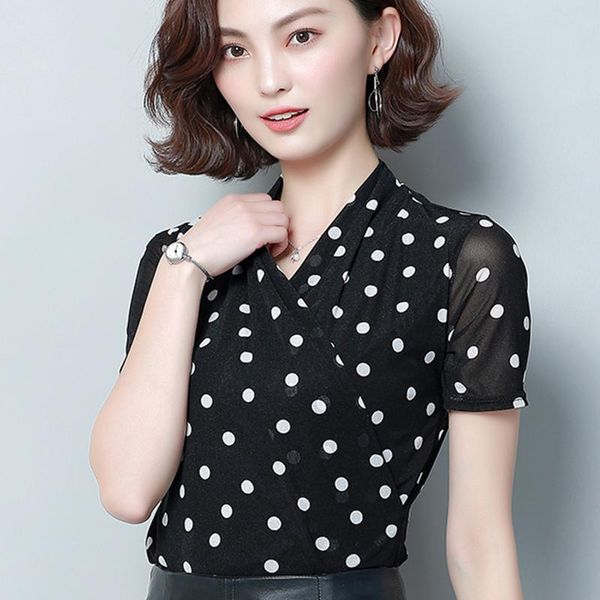 summer women's slim blouse shirt short sleeve elastic polka dot printed blouses fold v neck ladies blusas feminina & shirts, White
summer women's slim blouse shirt short sleeve elastic polka dot printed blouses fold v neck ladies blusas feminina & shirts, White