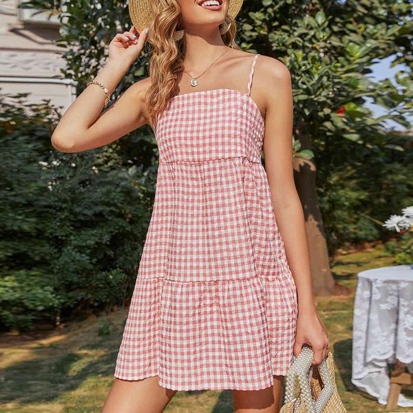 casual dress for women's clothing summer plaid suspender dress halter doll mini vintage beach mini dress female 210514, Black;gray
casual dress for women's clothing summer plaid suspender dress halter doll mini vintage beach mini dress female 210514, Black;gray