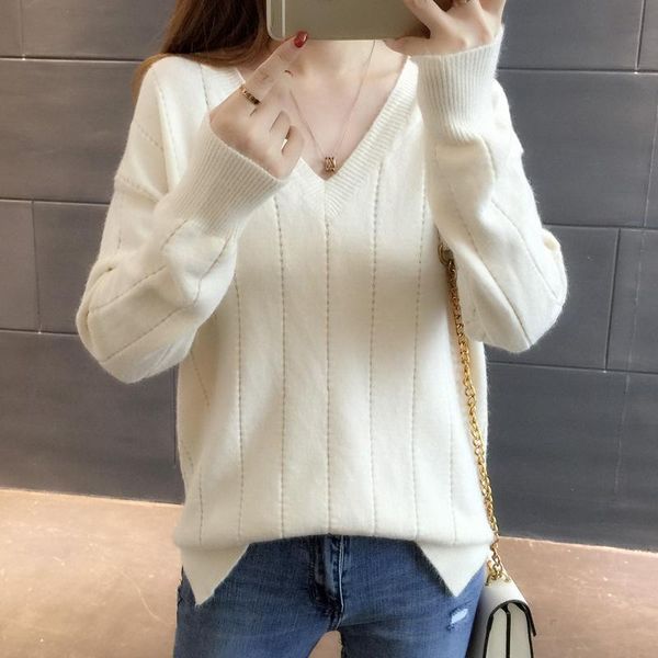 women's sweaters sweater female 2021 korean version of the wild v-neck long-sleeved solid color loose thin section shirt women, White;black
women's sweaters sweater female 2021 korean version of the wild v-neck long-sleeved solid color loose thin section shirt women, White;black